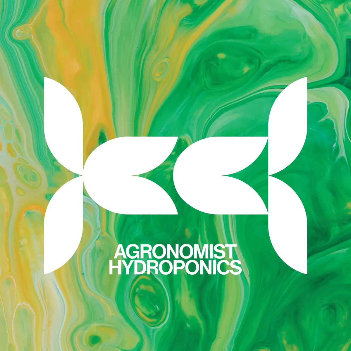 Agronomist Hydroponics logo on a green and yellow fluid background