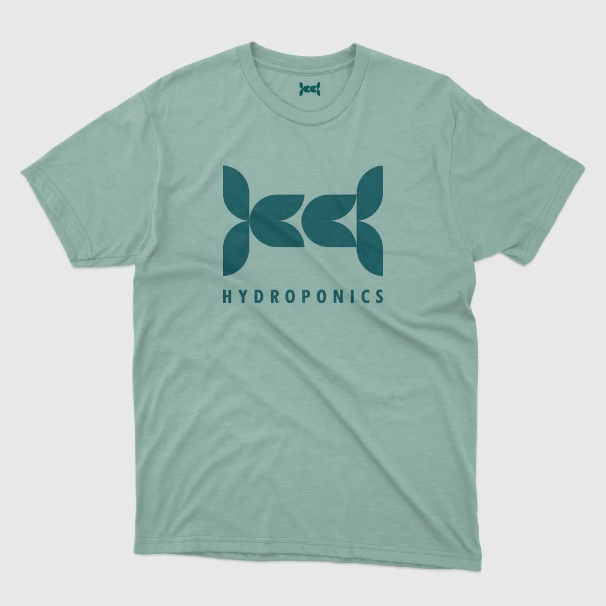 Light green t-shirt with the Hydroponics logo