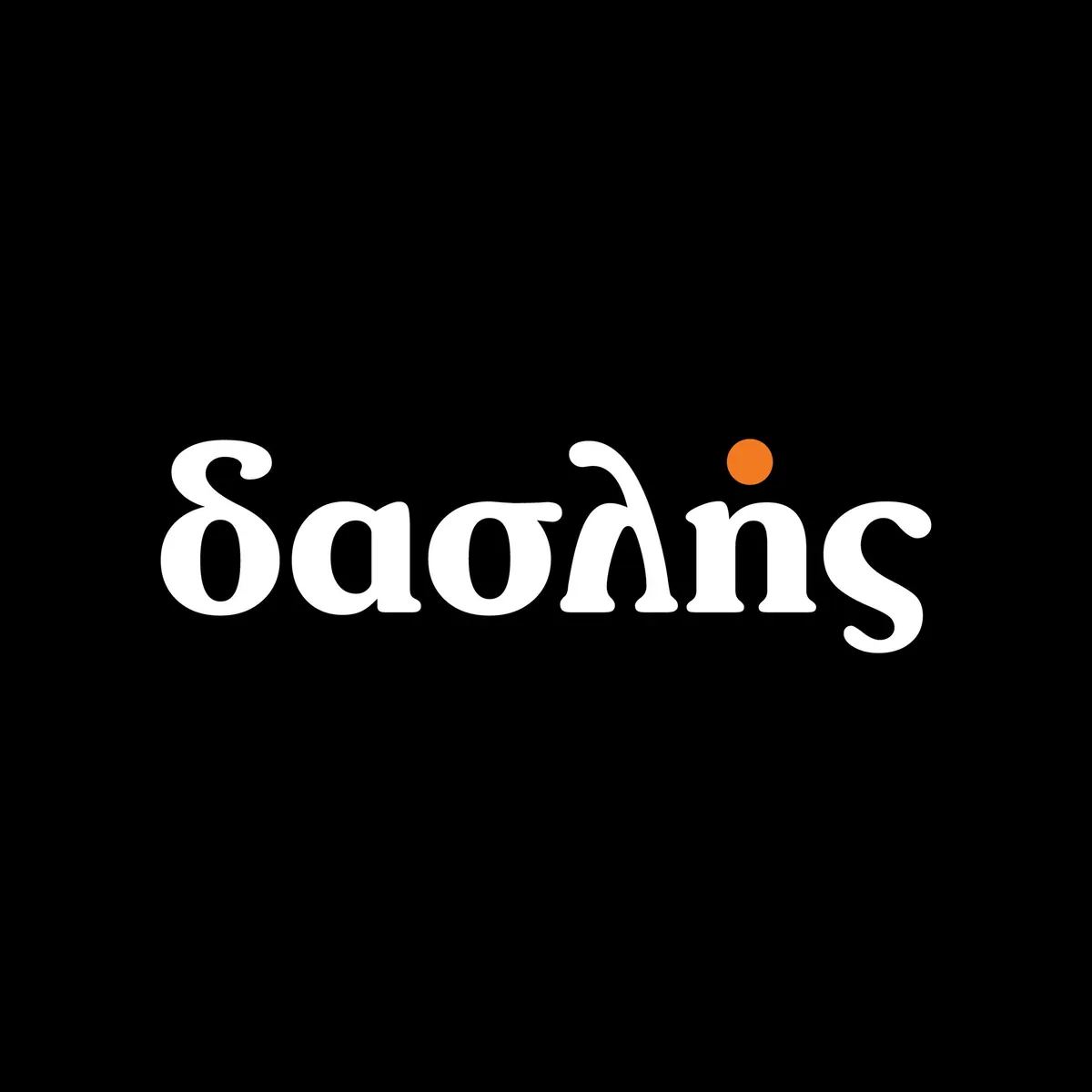 Daslis logo, white lowercase Greek letters with an orange dot for the accent, on black