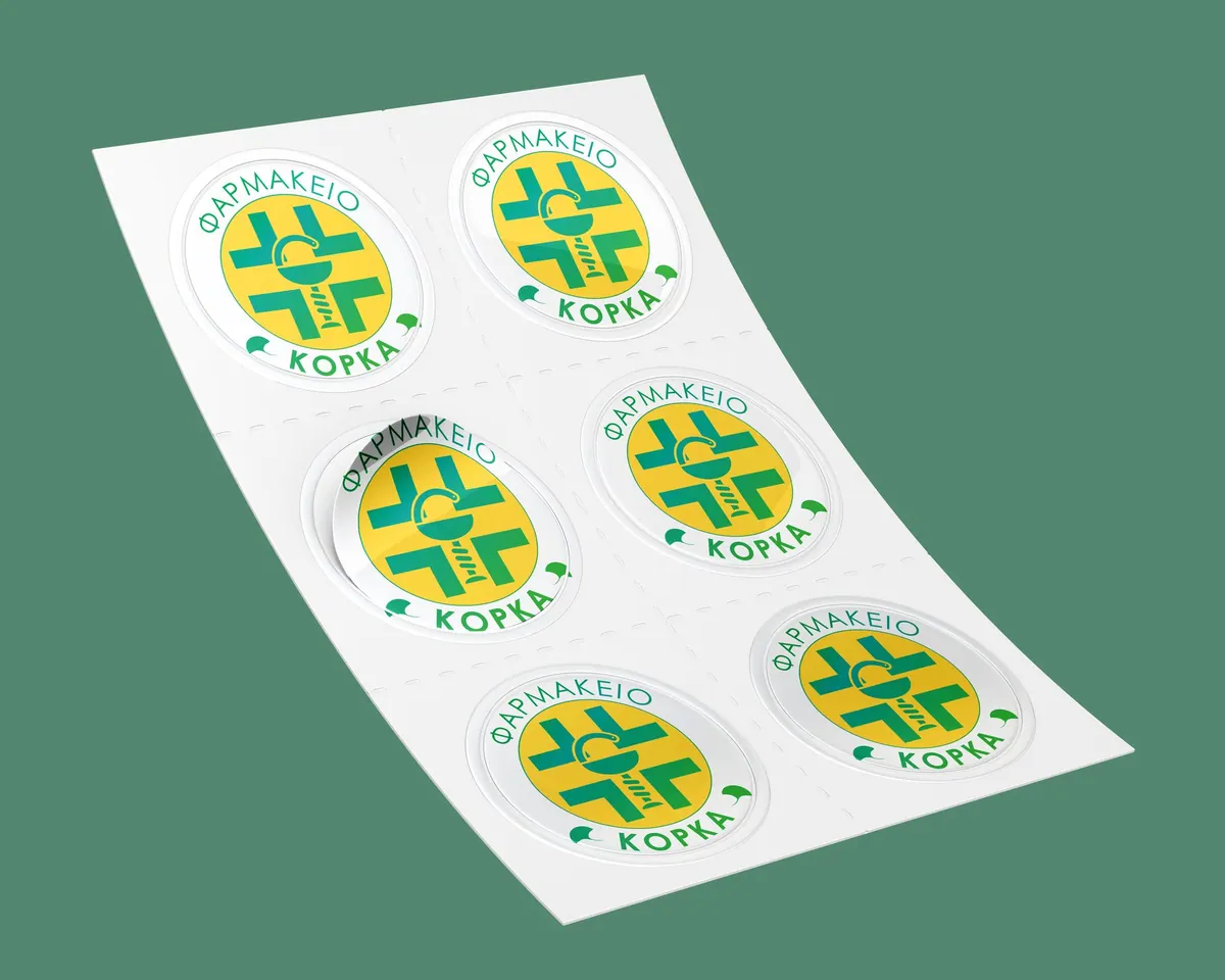 Sheet of round Korka Pharmacy stickers