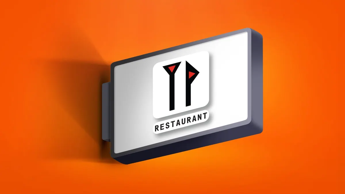 Φωτεινή πινακίδα Restaurant με εικονόγραμμα από σύμβολα play