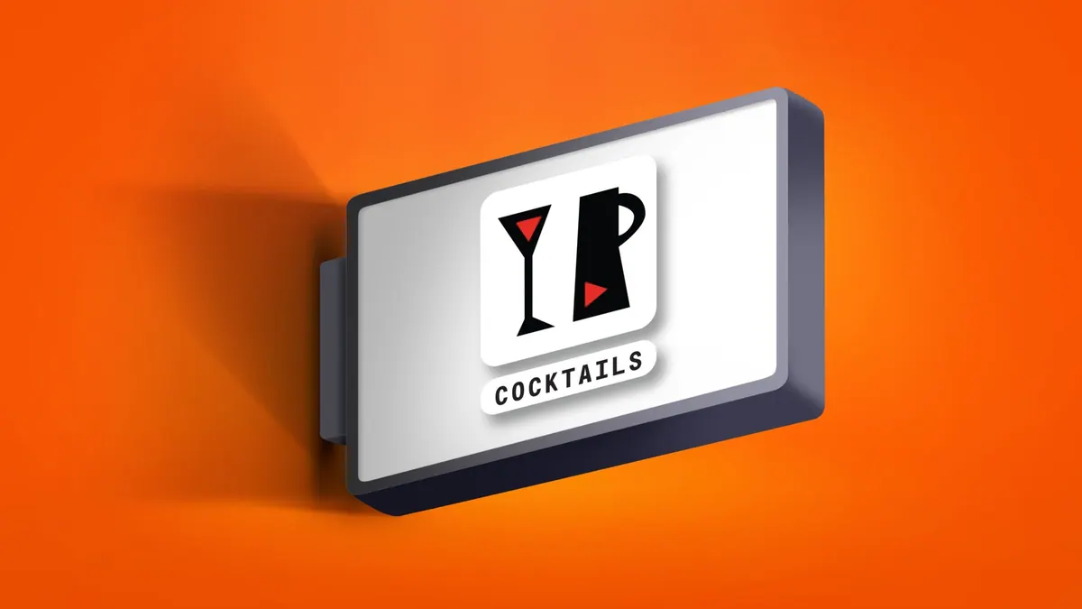 Φωτεινή πινακίδα Cocktails με ποτήρια από γεωμετρικά σχήματα