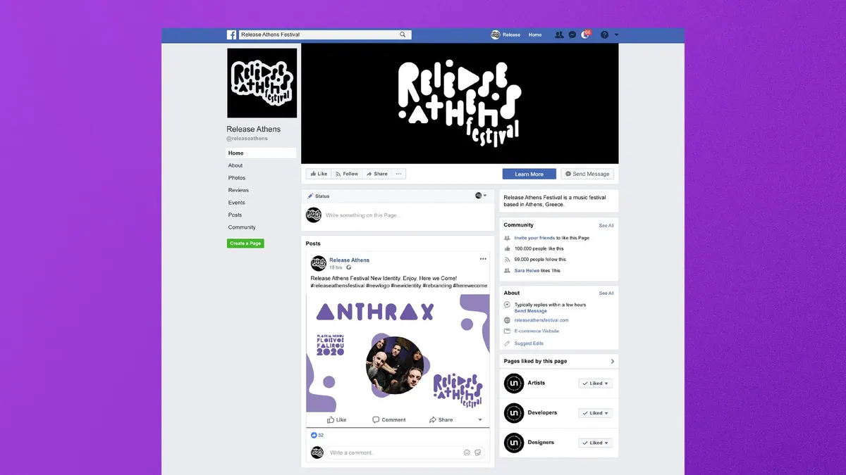 Σελίδα Facebook του Release Athens με τη νέα ταυτότητα