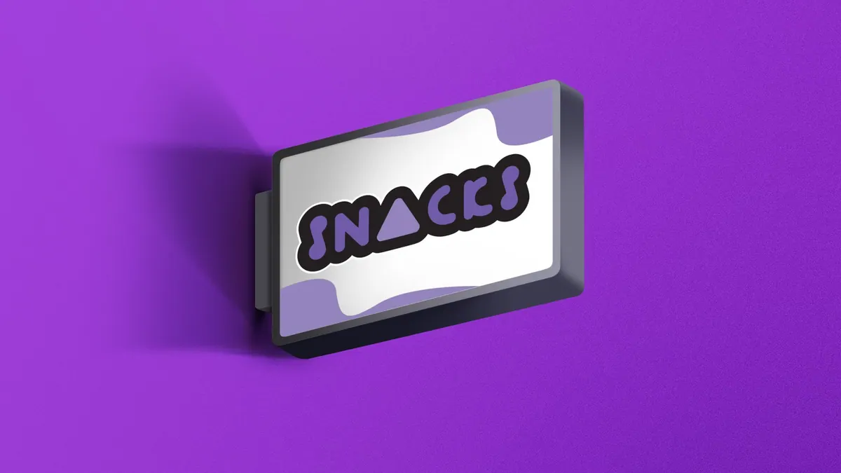 Φωτεινή πινακίδα Snacks σε μοβ