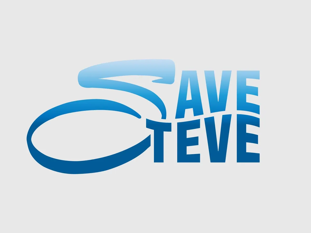 Λογότυπο Save Steve σε μπλε διαβάθμιση πάνω σε ανοιχτό γκρι φόντο