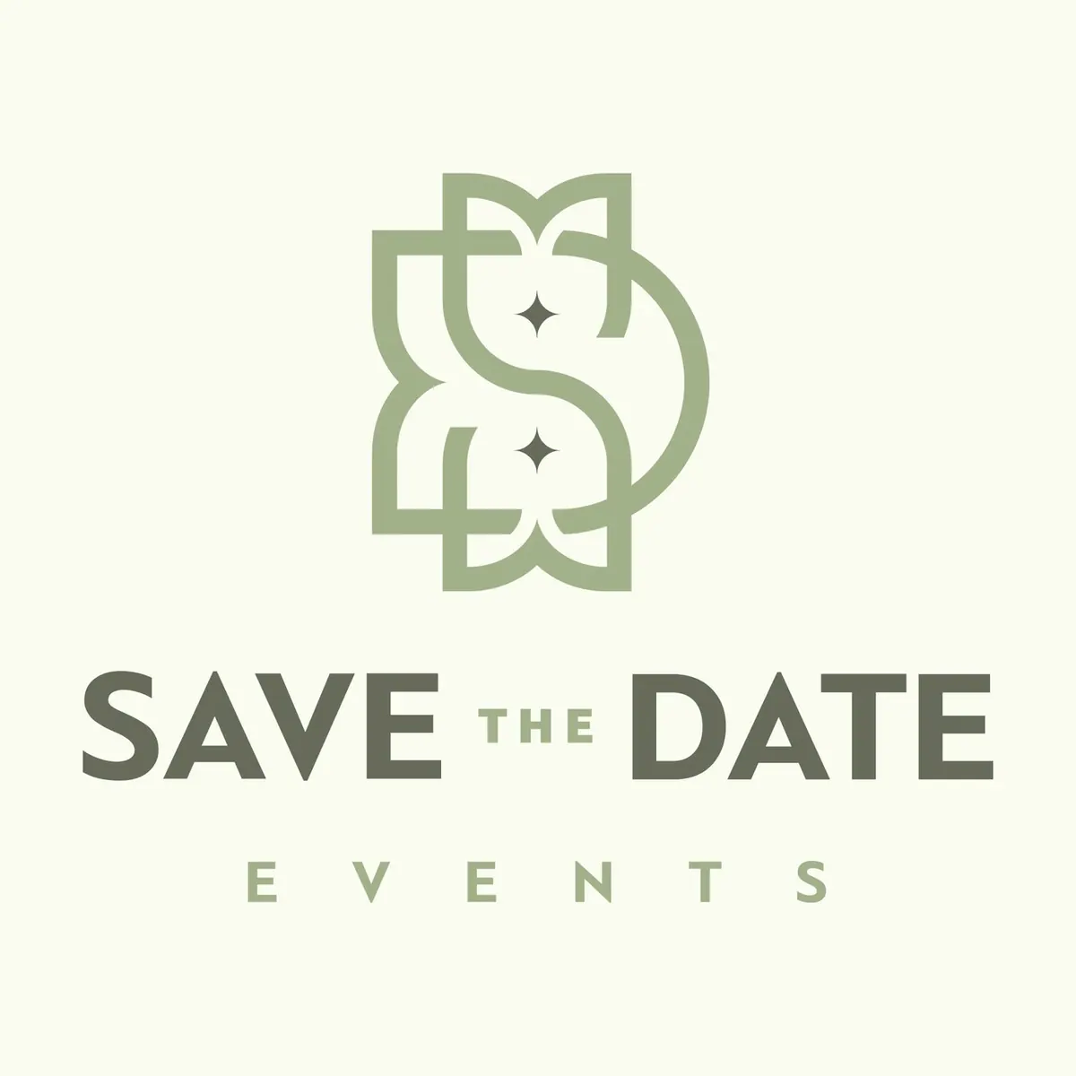 Κάθετο λογότυπο Save the Date Events σε ανοιχτό κρεμ φόντο