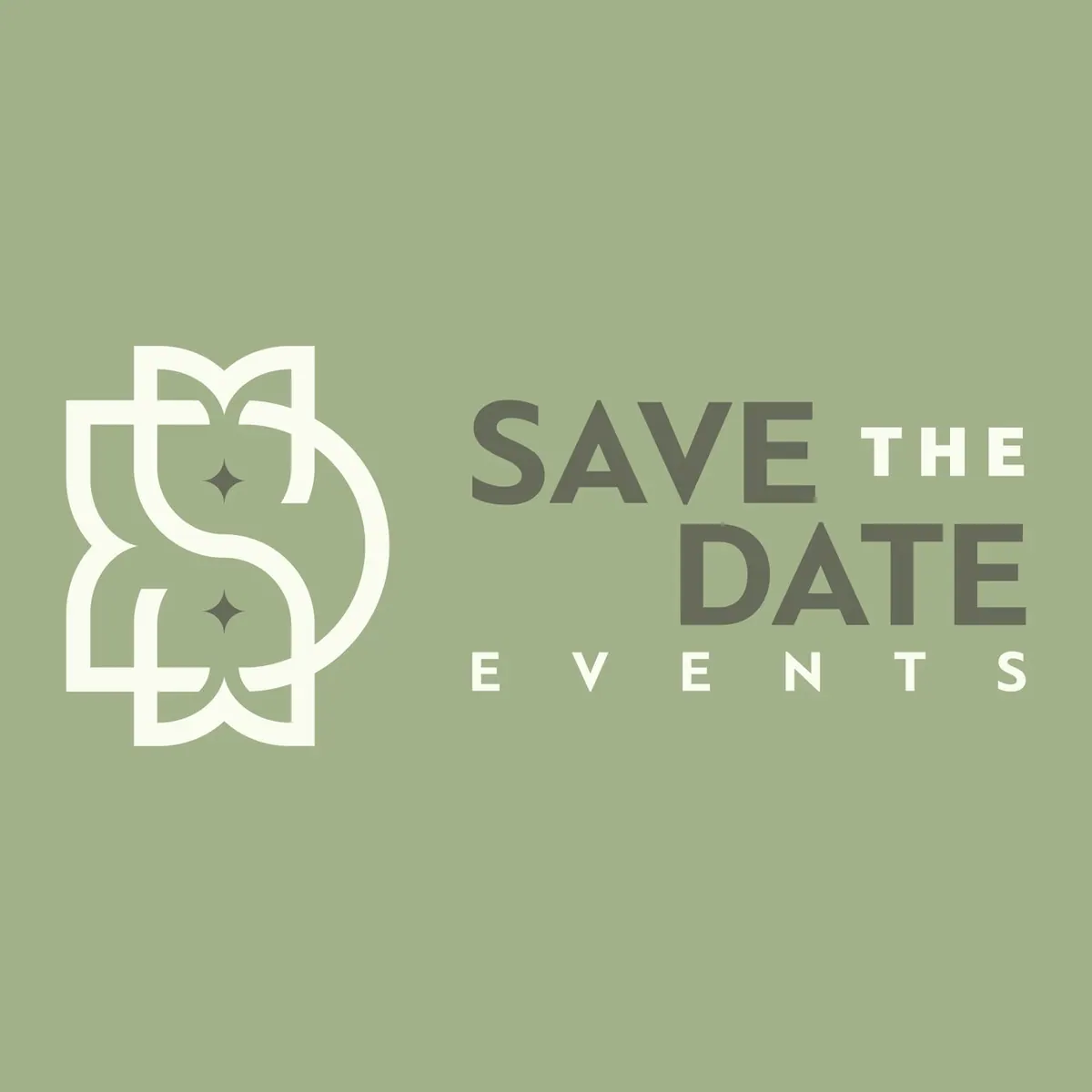 Οριζόντιο λογότυπο Save the Date Events σε φασκομηλί φόντο